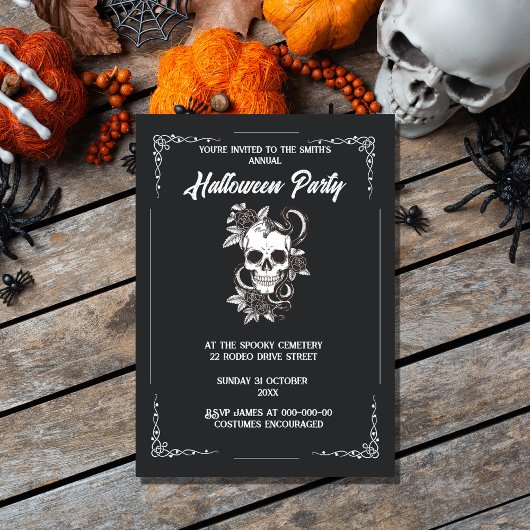 Invitation halloween gothique noir et blanc éffrayant