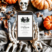 Invitation Halloween gothique noir floral crâne