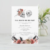 Invitation Halloween gothique rose Fête des mariées crâne flo (Debout devant)