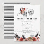 Invitation Halloween gothique rose Fête des mariées crâne flo (Devant / Derrière)