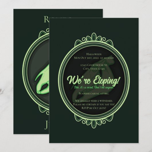 Invitation Halloween Gothique Vert Cheval Skull Elopement (Devant / Derrière)