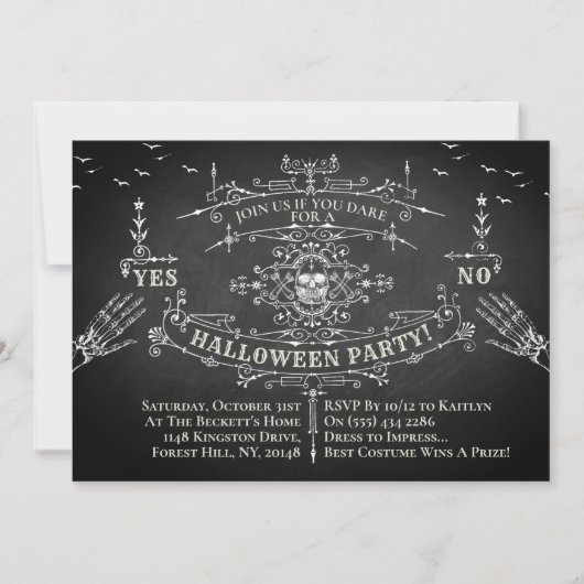 Invitation Halloween gothique victorienne en tableau noir (Devant)