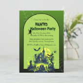 Invitation Halloween Green Haunted House Party (Debout devant)