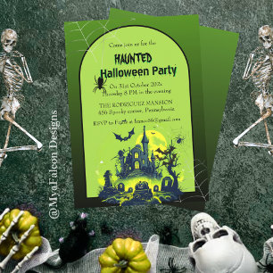 Invitation Halloween Green Haunted House Party