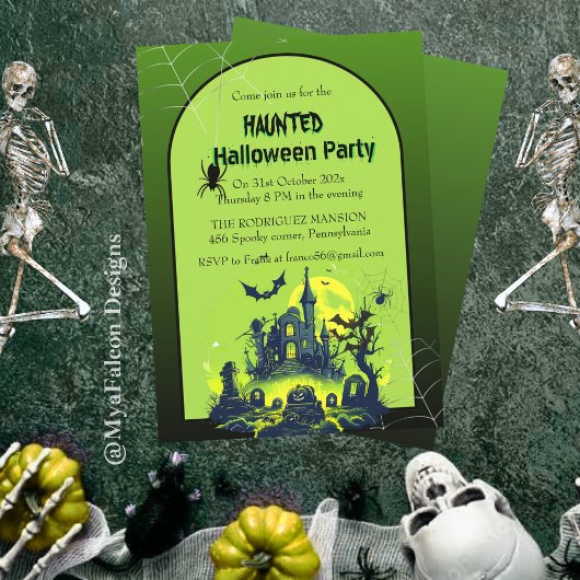 Invitation Halloween Green Haunted House Party