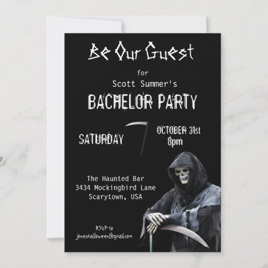 Invitation Halloween Grim Reaper Bachelor Party (Devant)