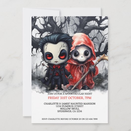 Invitation Halloween Grim Reaper et Vampire (Devant)
