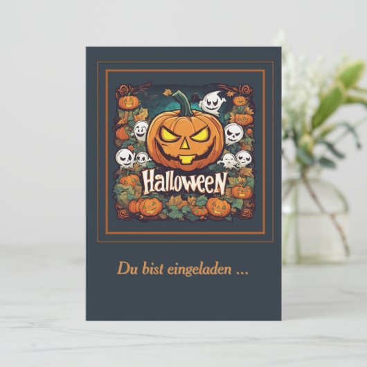 Invitation Halloween : Gros citrouille  -  (Debout devant)