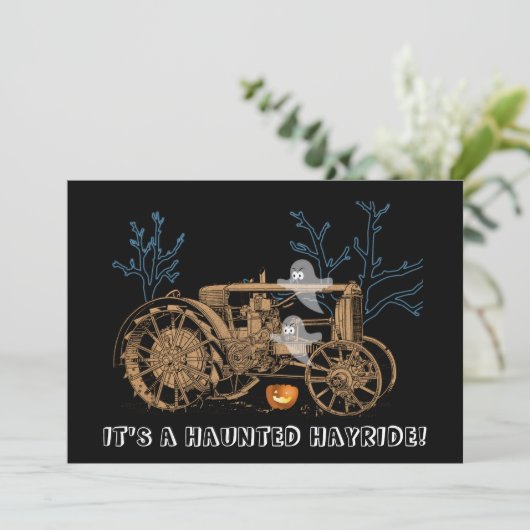 Invitation Halloween Haunween Haunted Hay Ride Ferme Tracteur (Debout devant)