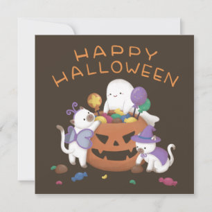 Invitation Halloween heureux : Chats et fantômes