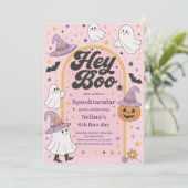 Invitation Halloween Hey Boo Cute Ghost Anniversaire (Debout devant)