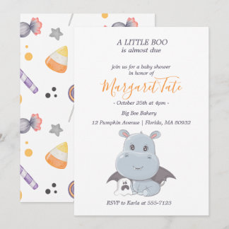 Invitation Halloween Hippopotamus Little Boo Baby shower