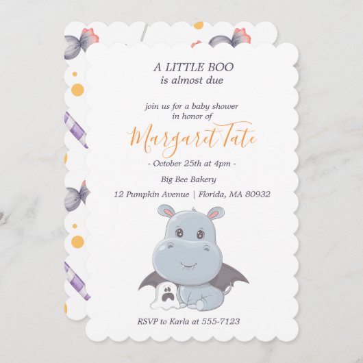 Invitation Halloween Hippopotamus Little Boo Baby shower (Devant / Derrière)