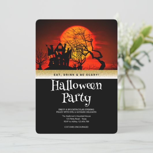 Invitation Halloween Imaginaire gothique Lune (Debout devant)
