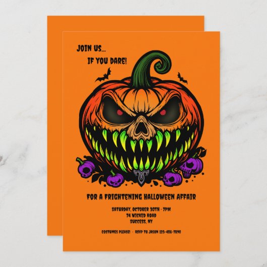 Invitation Halloween Jack-O-Lantern (Devant / Derrière)