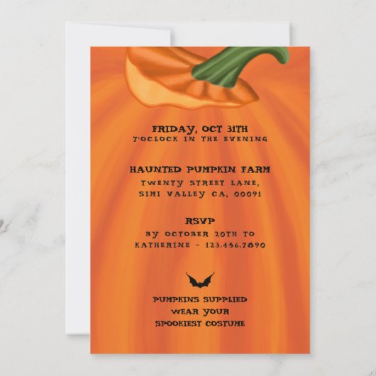 Invitation Halloween Jack-O-Lantern Citrouille Carving Party (Dos)