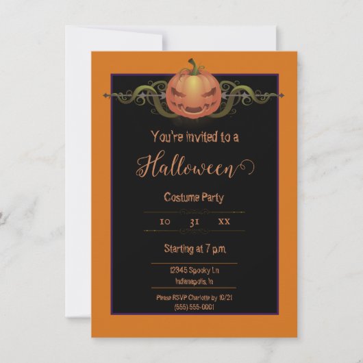 Invitation Halloween Jack-o-lanterne effrayant | Orange (Devant)