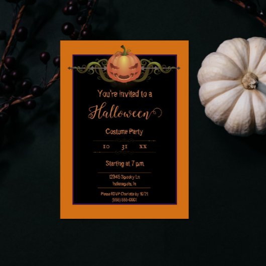 Invitation Halloween Jack-o-lanterne effrayant | Orange