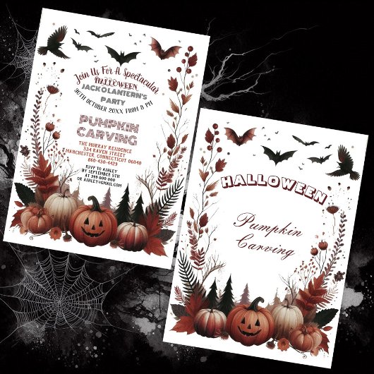 Invitation Halloween Jack O Lanterns Soirée de la Citrouille 