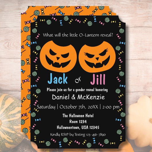 Invitation Halloween Jack ou Jill O-Lantern Reveal genre