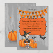 Invitation Halloween jolie petite sorcière (Devant / Derrière)