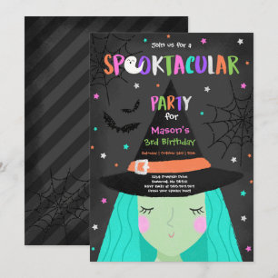 Invitation Halloween jolie sorcière Anniversaire fête Spookta