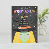 Invitation Halloween jolie sorcière Anniversaire fête Spookta (Debout devant)