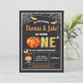 Invitation Halloween jumeaux bébé 1er anniversaire fête (Debout devant)