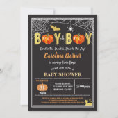 Invitation Halloween jumeaux bébé garçon douche citrouille or (Devant)