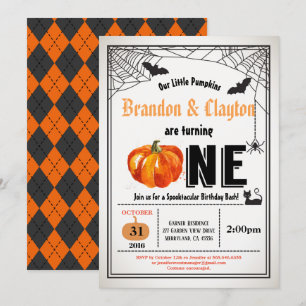 Invitation Halloween jumeaux citrouilles 1er anniversaire fêt