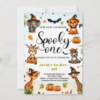 Invitation Halloween Jungle Safari Animaux Garçon 1er anniver