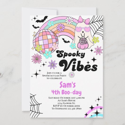 Invitation Halloween Kid Cute Retro Ghost Annivers (Devant)