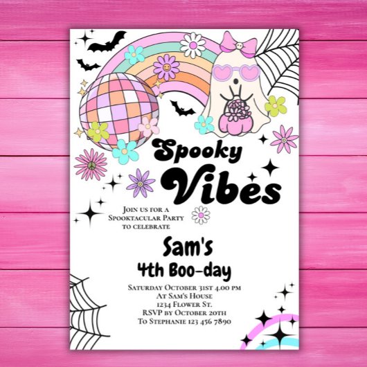Invitation Halloween Kid Cute Retro Ghost Annivers