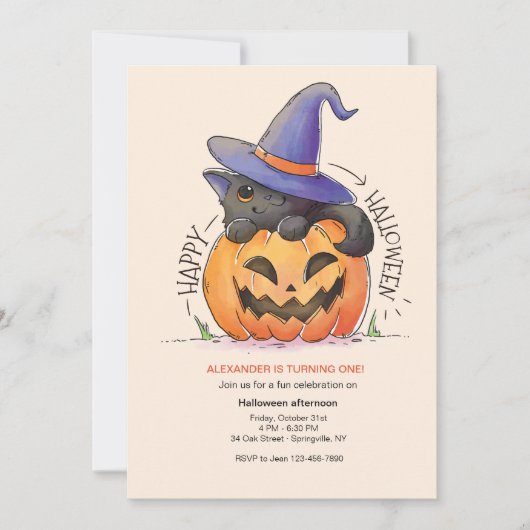 Invitation Halloween Kitty (Devant)