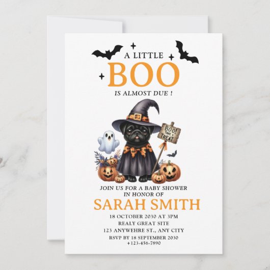 Invitation Halloween Le Petit Chien Boo est presque dû Baby s (Devant)