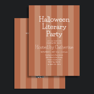 Invitation Halloween Literary Party Stripe Orange