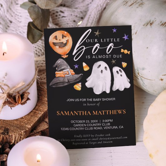 Invitation Halloween Little Boo Baby shower noir
