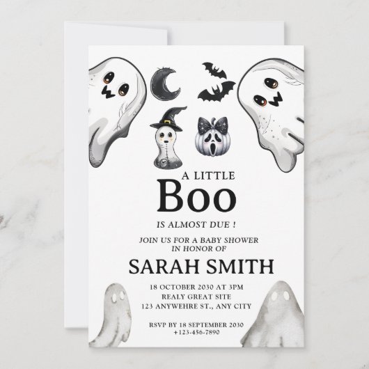 Invitation Halloween Little Boo est presque dû Baby shower (Devant)