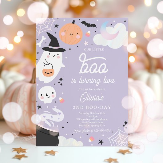 Invitation Halloween Little Boo Pink Ghost 2e fête d'annivers
