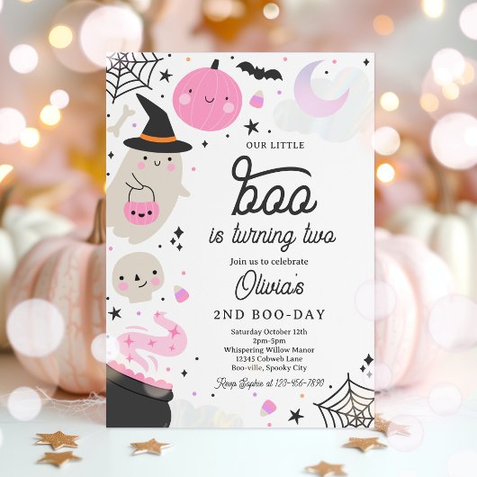 Invitation Halloween Little Boo Pink Ghost 2e fête d'annivers