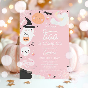 Invitation Halloween Little Boo Pink Ghost 2e fête d'annivers