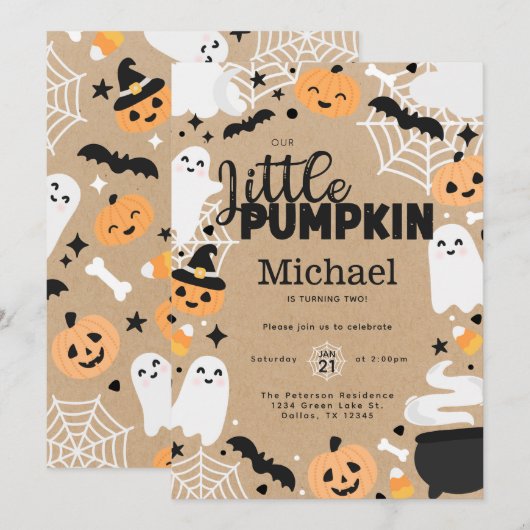 Invitation Halloween Little Pumpkin Ghost Birthday Party (Devant / Derrière)