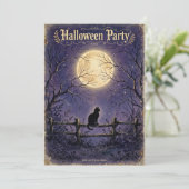 Invitation Halloween Lune Clair de Lune Chat Noir (Debout devant)