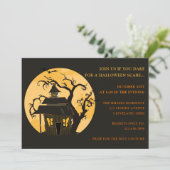 Invitation Halloween Lune et Haunted House Halloween (Debout devant)