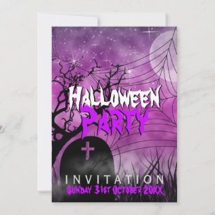 Invitation Halloween Lune Rose + Toile d'Araignée