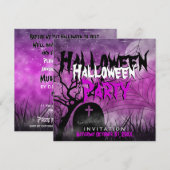 Invitation Halloween Lune+Toile d'araignée Rose+No (Devant / Derrière)