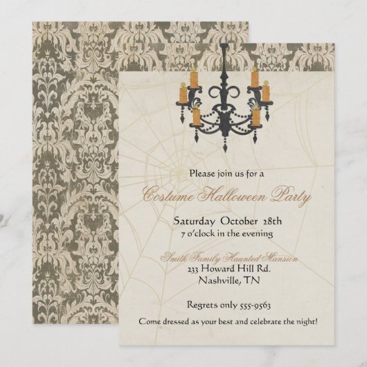 Invitation Halloween Lustre Squelettique (Devant / Derrière)