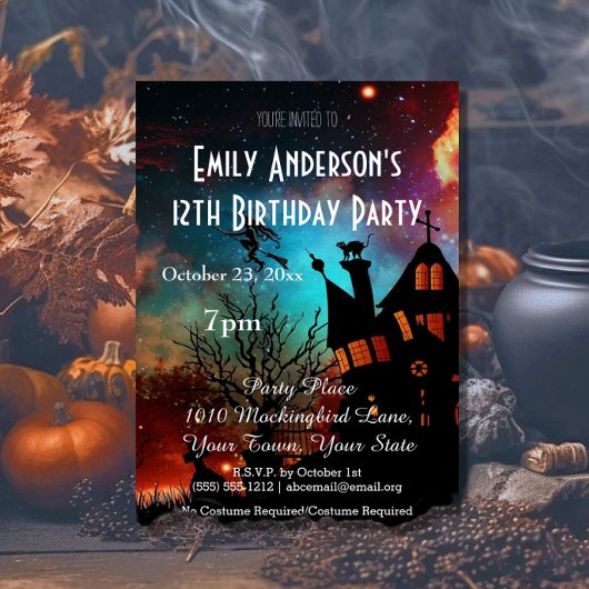 Invitation Halloween Maison hantée Anniversaire cosmique