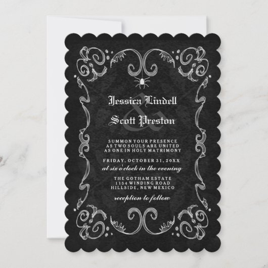 Invitation Halloween, Mariage, le gothique noir, les noms rev (Devant)