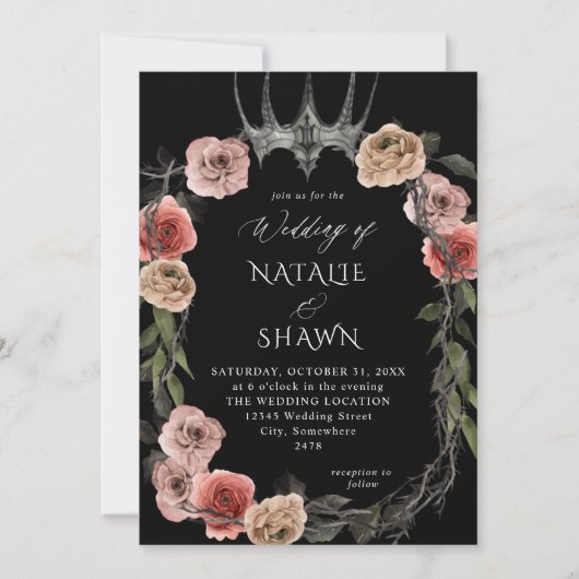 Invitation Halloween Mariage rose et noir - B (Devant)
